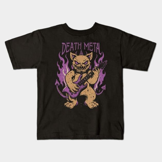 Death Metal Satanic Baphomet Cat Kids T-Shirt by Aldrvnd